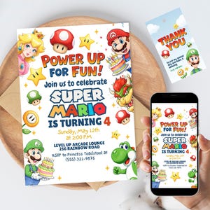 Invitación editable de Mario Bros, invitación de cumpleaños de Super Mario, invitaciones para fiestas de cumpleaños imprimibles, plantilla de invitación para fiesta de cumpleaños digital
