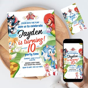 Bearbeitbare Sonic Geburtstagseinladungsvorlage, druckbare Geburtstagsfeiereinladungen, digitale Kinderpartyeinladungsvorlage, Jungen und Mädchen einladen