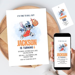 Modelo editável de convite de aniversário de basquete | Convite para festa de enterrada infantil | Download digital para aniversariante