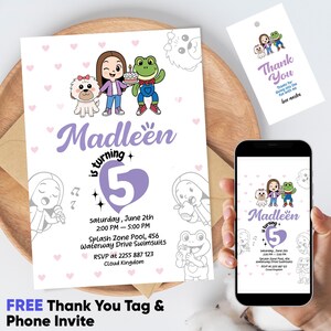 Lara Campos Birthday Invitation, Mundo da Lara 5th Pool Party Invite, Editable Canva Template, Digital Download with Thank You Tag
