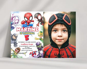 Spidey And His Amazing Friends Birthday Invitation with photo | Spidey Birthday Party Invite | Spidey And Enemies Birthday Invitation IKP02