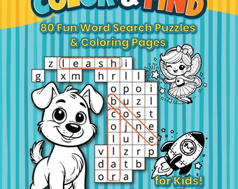 Cahier d'activités imprimable pour enfants – Recherche de mots et pages à colorier pour les 4-6 ans | Plaisir éducatif | Téléchargement instantané PDF