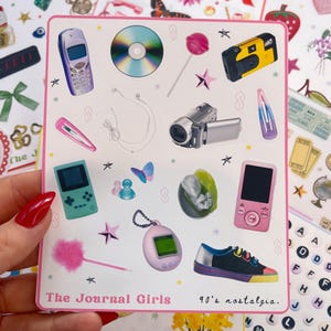 Adesivi nostalgia anni '90 • Foglio di adesivi Y2K femminili • Foglio di adesivi estetici retrò per il diario spazzatura • Forniture per album •