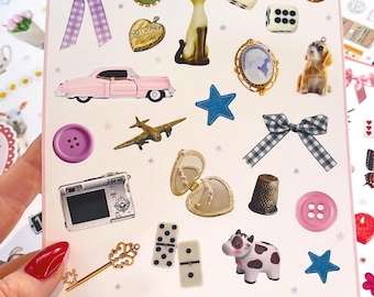 Trinket girl stickers • Aesthetic sticker sheet for junk journaling • Scrapbook supplies • Cute crafty aesthetic pinterest girl stickers •