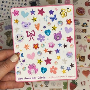 Adesivos de lantejoulas de infância • Folha de adesivos estéticos nostálgicos do Y2K • Suprimentos para scrapbook de diário de lixo • Adesivo decorativo fofo e criativo para meninas do Pinterest