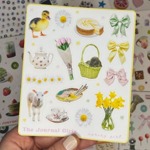 Adesivi per ragazze primaverili • Adesivi primaverili per planner e scrapbooking • Foglio di adesivi pasquali • Adesivi estetici per il junk journaling