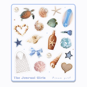 Stickervel oceaanmeisje • Strandstickers voor planners, scrapbooking • Zomerse schelpsticker • Esthetische stickers voor junkjournaal