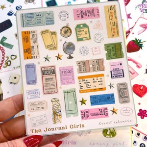 Adesivos para garotas viajantes • Folha de adesivos de itens de viagem vintage para diário de lixo • Suprimentos para scrapbook • Adesivos para diário de viagem •