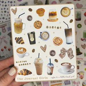 Kaffee Mädchen Aufkleber • Café Ästhetik Aufkleberbogen für junk Journaling • Scrapbook Zubehör • Niedliche Süßigkeit Aufkleber