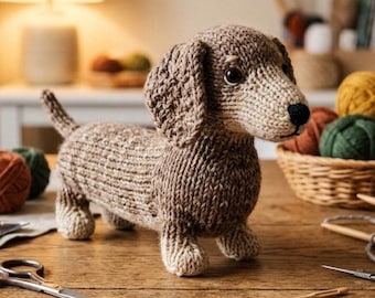 Modèle amigurumi teckel tricoté, jouet pour chien saucisse pour débutant, tricot pour chiot long corps (téléchargement PDF)
