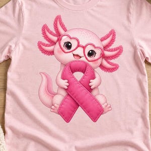 Rosa bandet Axolotl PNG, sublimeringsdesign för bröstcancermedvetenhet, söt rosa Axolot Clipart, överlevandestödsgåva PNG-design