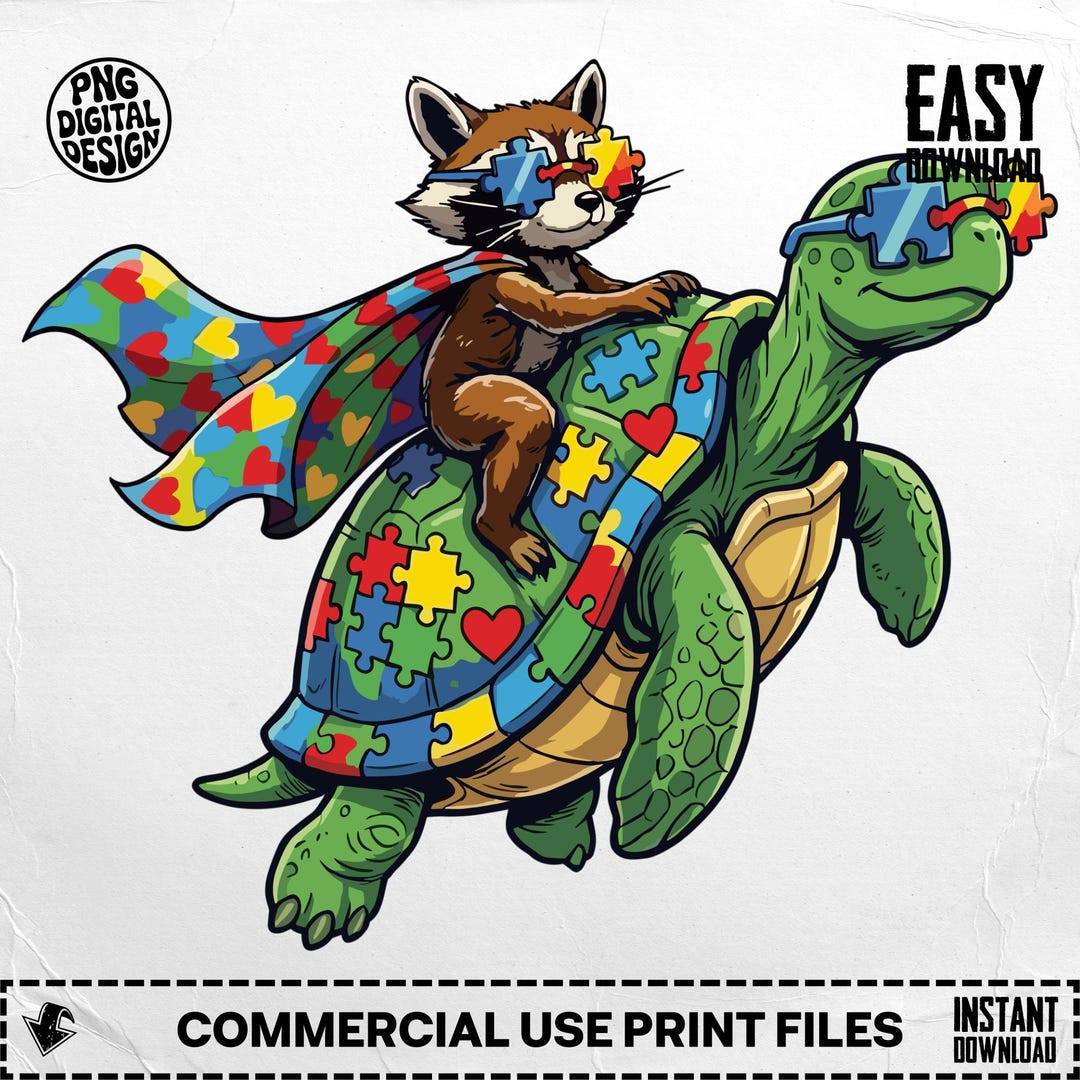 Autism Awareness Raccoon Turtle PNG, Neurodiversity Support Graphic ...