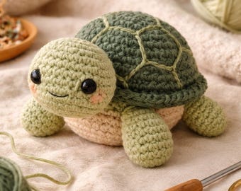 Modèle de crochet tortue amigurumi pour débutant (PDF), tutoriel pour peluche, guide étape par étape
