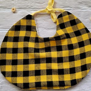 Checkered Tie Baby Bib: Upcycled Handmade in Canada