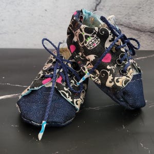 size 4 baby booties. Skull baby booties. Upcycled baby shoes