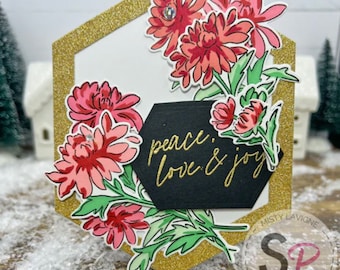 Peace, Love and Joy floral Christmas Card