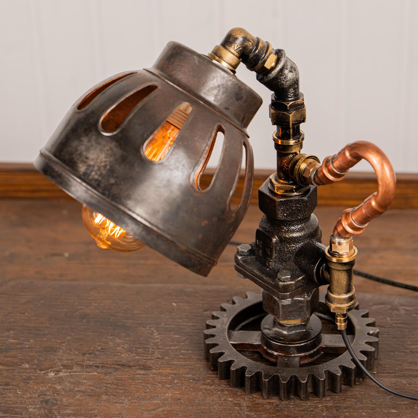 Copper Industrial Lamp With Stone Base main image 1
