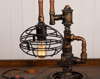 Unique Table Lamp Industrial Steampunk Copper & Metal Desk Lamp
