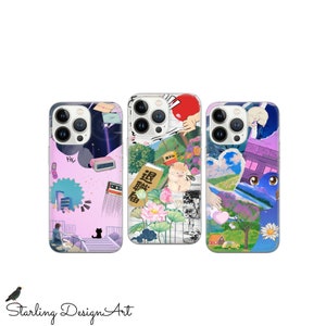 Funda para teléfono con collage de estado de ánimo japonés, funda estética para iPhone 16, 15, 14, 13, 12 Pro, Plus, X, Samsung Galaxy S24, S23 Ultra, Pixel 8 y 7