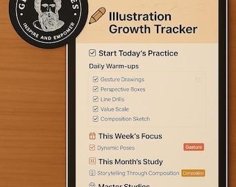 Notion Illustration Tracker | Artist Growth Template | 2-Year Drawing Practice Planner | Daily Sketch Habit Builder | Digital Art Journal