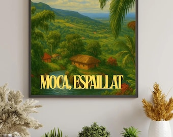 Moca, Espaillat Wall Art | Dominican Republic Countryside Print with Spanish Quote “Donde Hay Fe, Hay Esperanza” | AI Enhanced Landscape