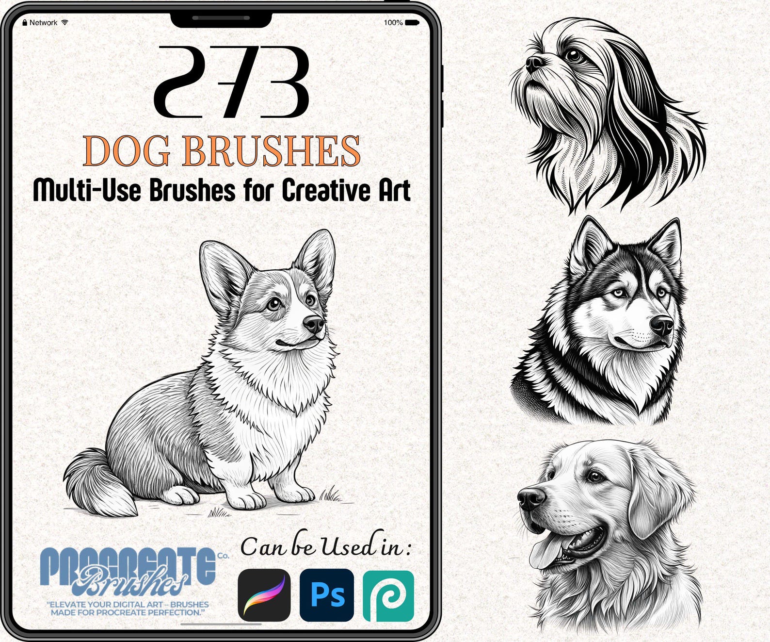Procreate Lab Dog 273 Dog Brushes for Procreate & Photoshop – Canine Stamp, Line Art ...