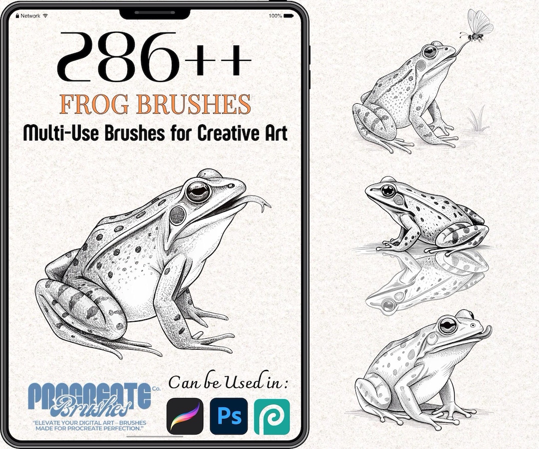 286+ Frog Brushes for Procreate & Photoshop – Amphibian Stamp, Line Art ...