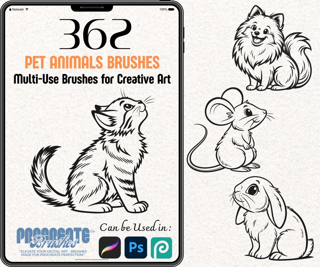 362 Pet Animal Brushes for Procreate & Photoshop – Dog, Cat, Rabbit ...