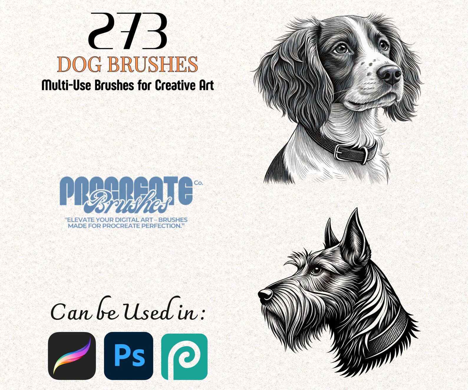 Procreate Lab Dog 273 Dog Brushes for Procreate & Photoshop – Canine Stamp, Line Art ...