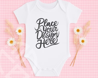 White Baby Bodysuit Mockup, Bodysuit Flat Lay 4424 Mock-up,Flat Lay White Infant Bodysuit Mockup,Vest Mock-Up, Baby Bodysuit Mock