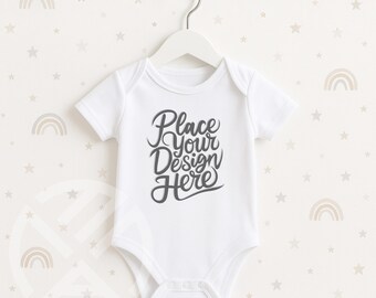 White Baby Bodysuit Mockup | Baby Romper Flat Lay | White Infant Bodysuit Mockup |Baby Onesie Mockup  | Vest Mock-Up  | Baby Bodysuit Mock
