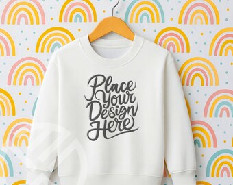 Toddler White Sweatshirt Mockup | Aesthetic Mockup Youth Crewneck Sweatshirt Mockup For POD | Youth Mockup | Child Mock-Up flat lay mockup