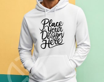 Maqueta de sudadera con capucha blanca Gildan 18500 / Maqueta de sudadera con capucha básica / Maqueta de sudadera con capucha moderna / Maqueta de Gildan 18500 para hombre