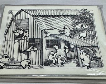 Juego vintage de 6 tarjetas con sobres "Ovejas en un granero" (nuevo en paquete) de Mary Lorish Jahn