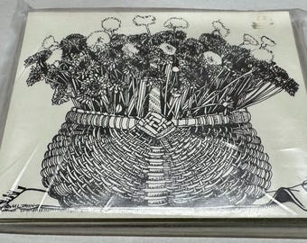 Juego vintage de 6 tarjetas con sobres "Flores en una cesta" (nuevo en paquete) de Mary Lorish Jahn