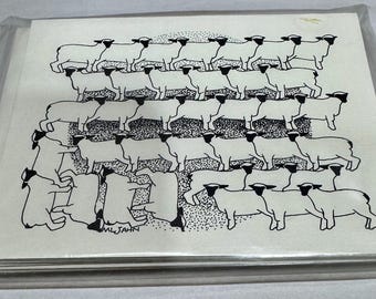 Juego vintage de 6 tarjetas con sobres "Muchas ovejas" (nuevo en paquete) de Mary Lorish Jahn