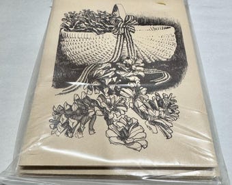 Juego vintage de 6 tarjetas con sobres "Flores dentro y debajo de la cesta" (nuevo en paquete) de Mary Lorish Jahn