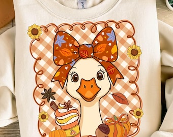 Fall Goose Png, Goose Png, Autumn Png, Pumpkin Season Png, Fall Coquette Bow, Christian Thankful Png, Fall Cozy Goose Png, Thanksgiving Png