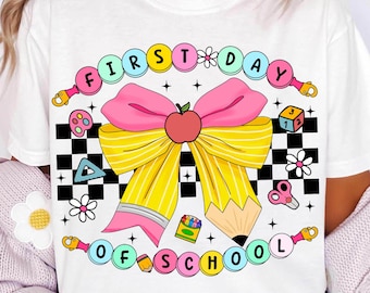 First Day of School Png Preppy Teacher Bracelets Png Back to School Png Teach Png Teacher Coquette Pencil Bow Png 1st Day of School Png