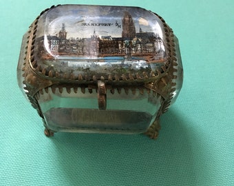 VICTORIAN GERMAN SOUVENIR Bevelled Glass Trinket Box Frankfurt