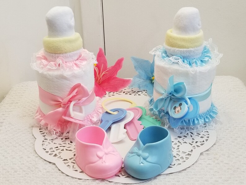 Large Baby Bottle Pacifier Diaper Cake Baby Shower Centerpiece Girl Boy