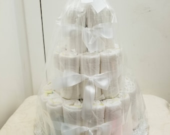 Pastel de pañales de 3 pisos sin decorar, centro de mesa para baby shower, niño o niña, unisex - U Decor8 - ¡y un REGALO GRATIS!