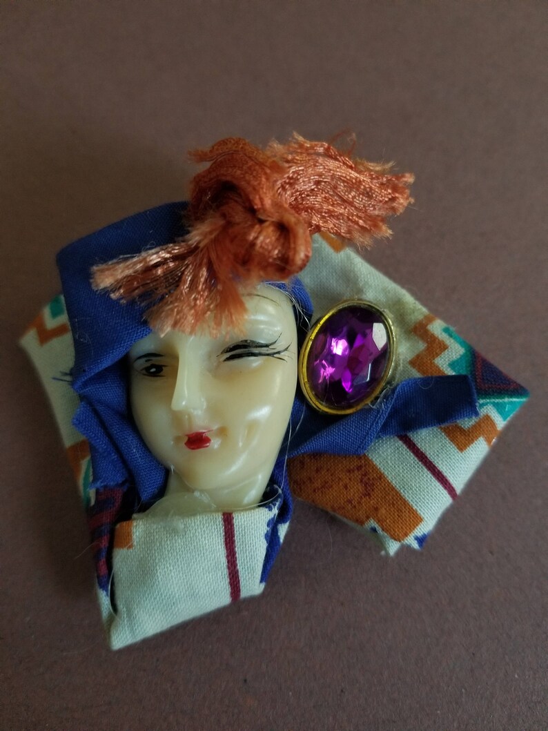 Lady Face Pin Brooch Porcelainlook Resin Handmade Fashion Etsy