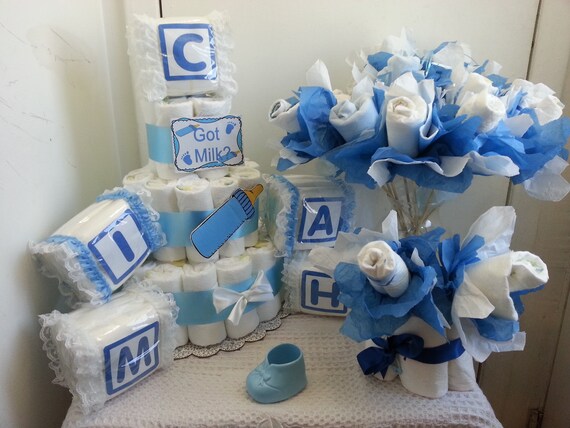 Alphabet Baby Blocks and Sleeping Baby Diaper Cake Gift Set Boy Girl Unisex