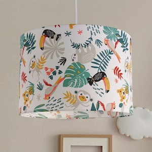 Tropisk djungel tyglampskärm | Handgjord trumskärmlampa för barnrum