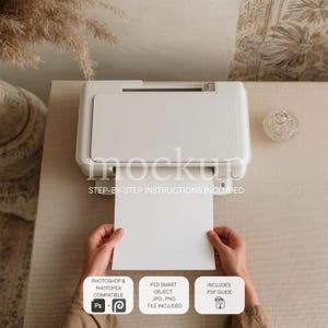 Minimalist Printer Paper Mockup with Hands, Blank Sheet in Inkjet Printer, Clean Printable Template, PSD Smart Object