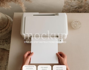 Minimalist Printer Paper Mockup with Hands, Blank Sheet in Inkjet Printer, Clean Printable Template, PSD Smart Object