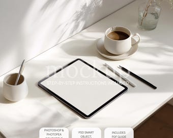 Tabletmodel, iPad-model, digitaal plannermodel, schermmodel voor sjablonen, stickers, werkbladen, minimalistisch apparaatmodel PSD/JPG
