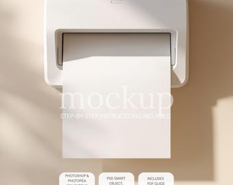 Minimalist Printer Paper Mockup with Hands, Blank Sheet in Inkjet Printer, Clean Printable Template, PSD Smart Object