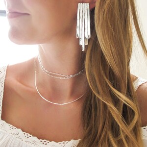 Empire Earrings - Extra Large Long Gold Fringe Drop Earrings - Statement Fringe Posts - Statement Earrings - XL Sterling Silver Post Earring